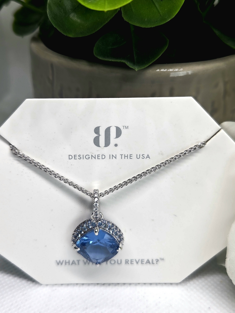 BP Blue Spinel Necklace On Rhodium Plating